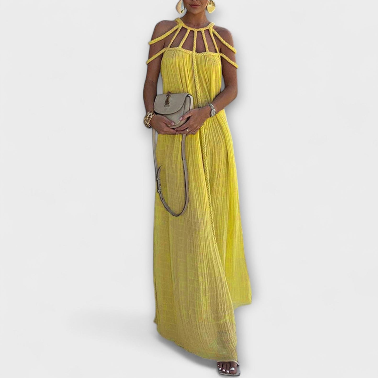 Briar - A Stylish Maxi Dress Made of Blended Fabric with Draped Braids