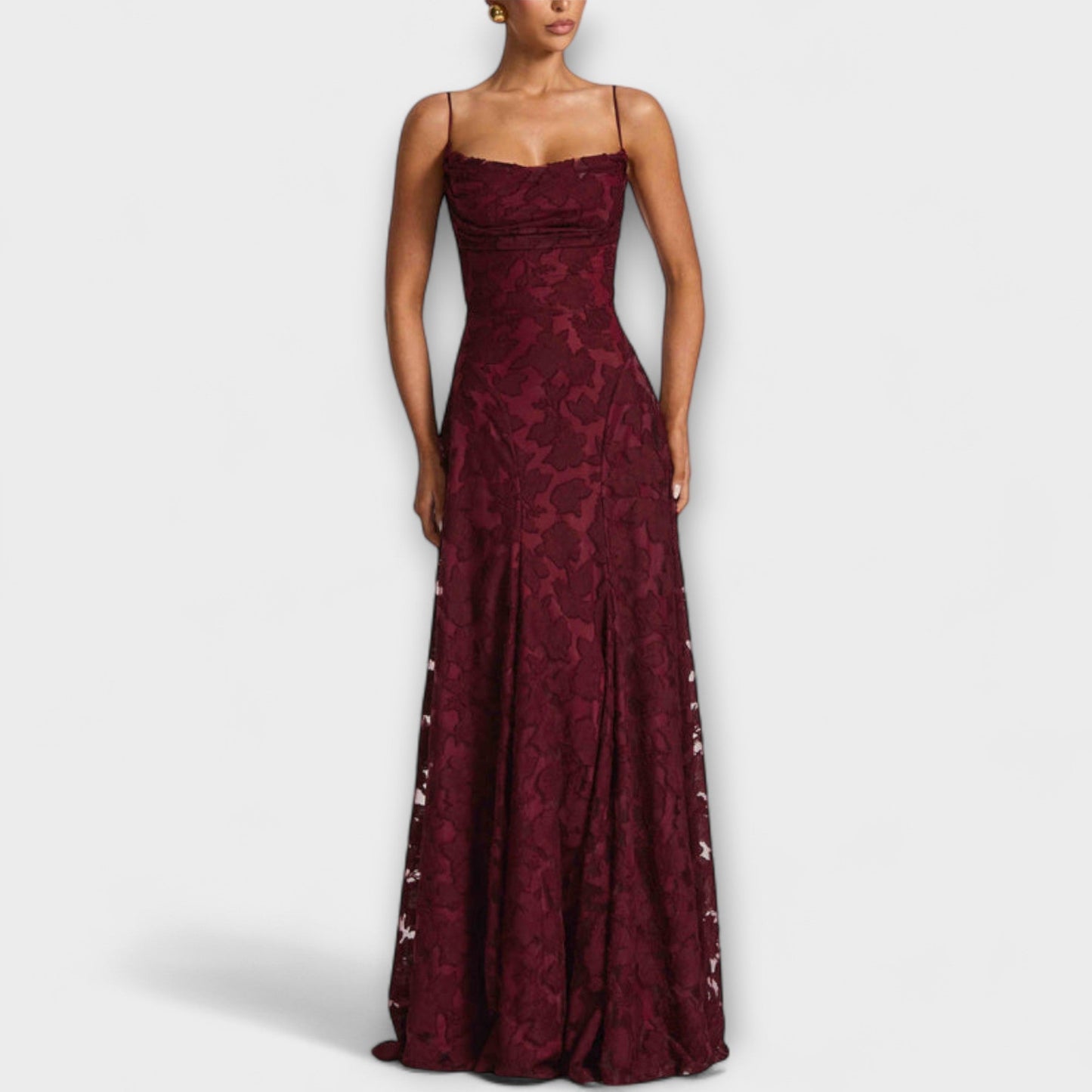 Kairi - Stylish Maxi Dress Made of Floral Lace with Spaghetti Straps