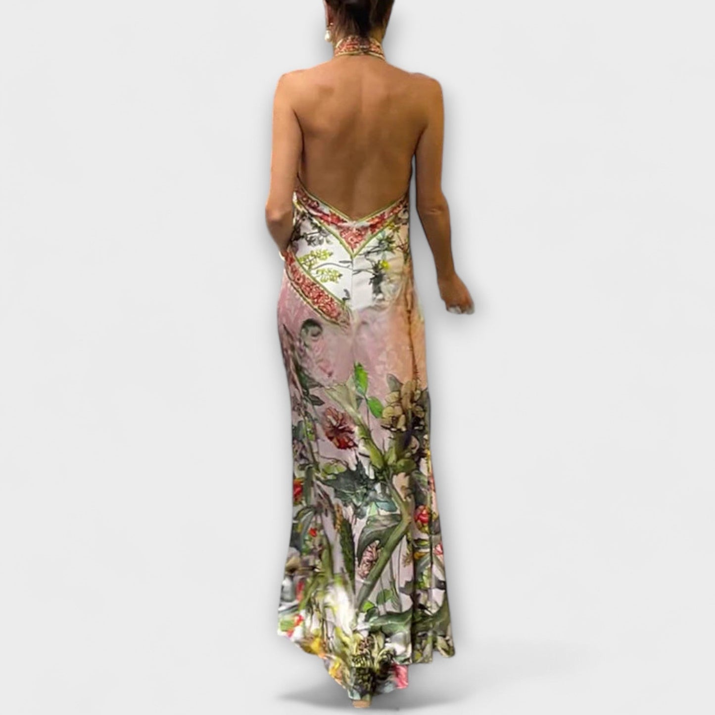 Ayla - Sleeveless Maxi Dress with Floral Pattern and Open Back