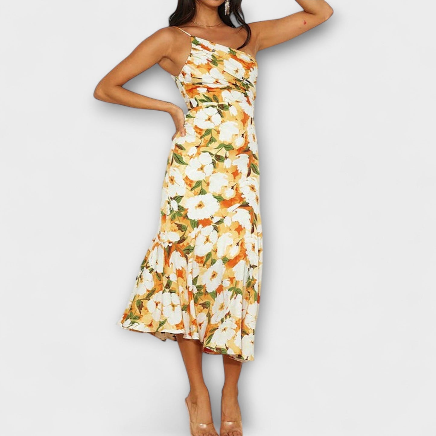 Tabea - Asymmetrical Floral Pattern Dress