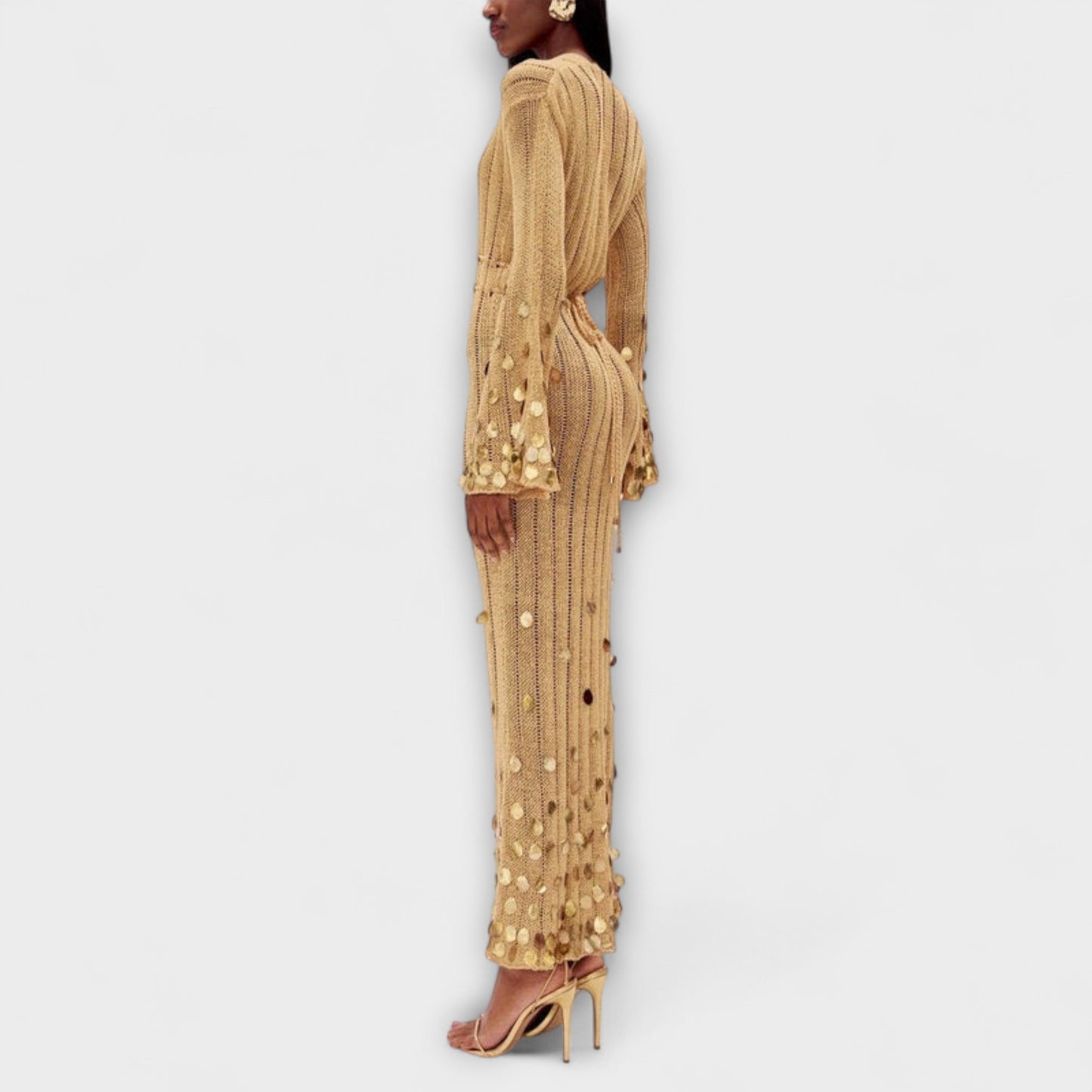 Kathleen - Gold Knitted Maxi Dress by Dolly