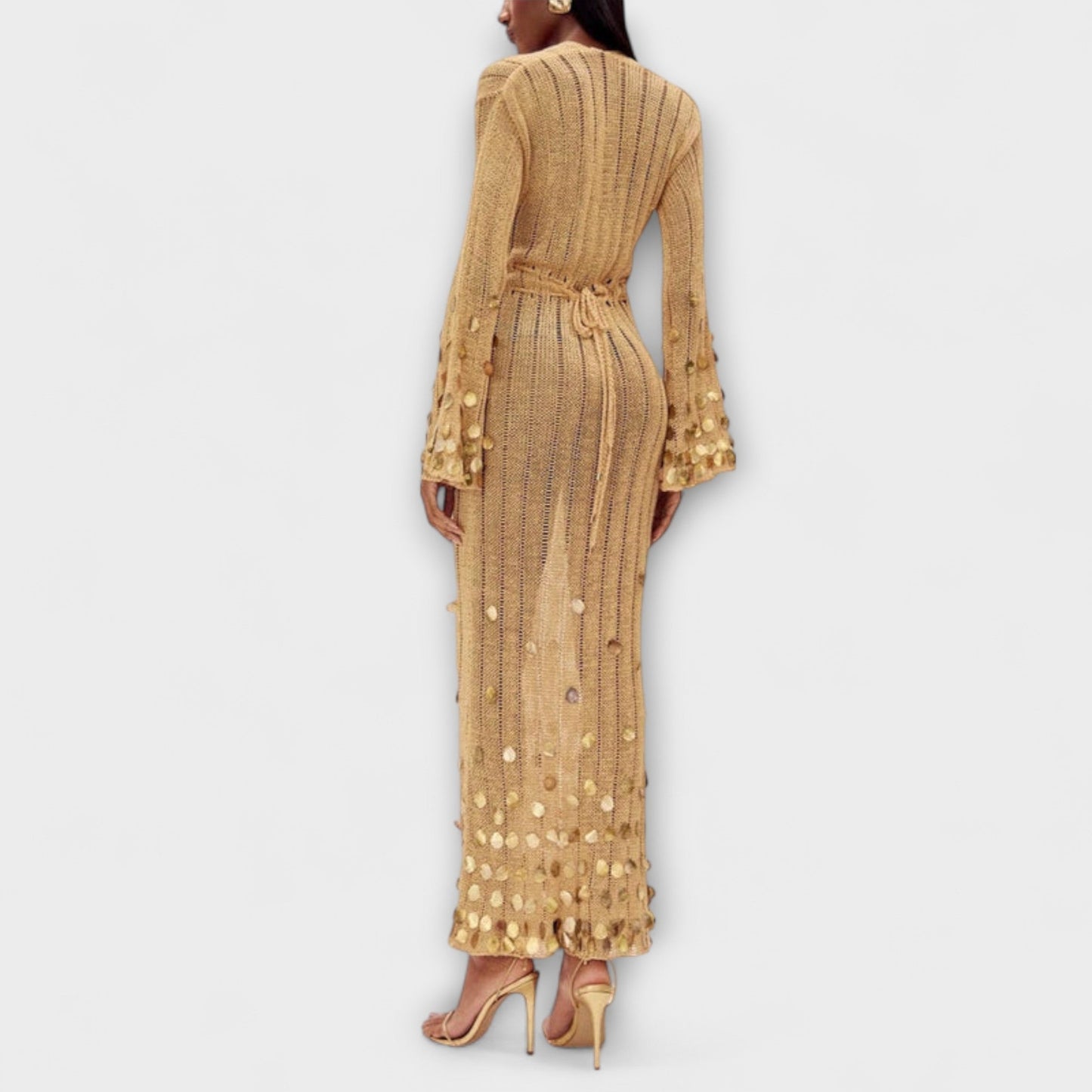 Kathleen - Gold Knitted Maxi Dress by Dolly
