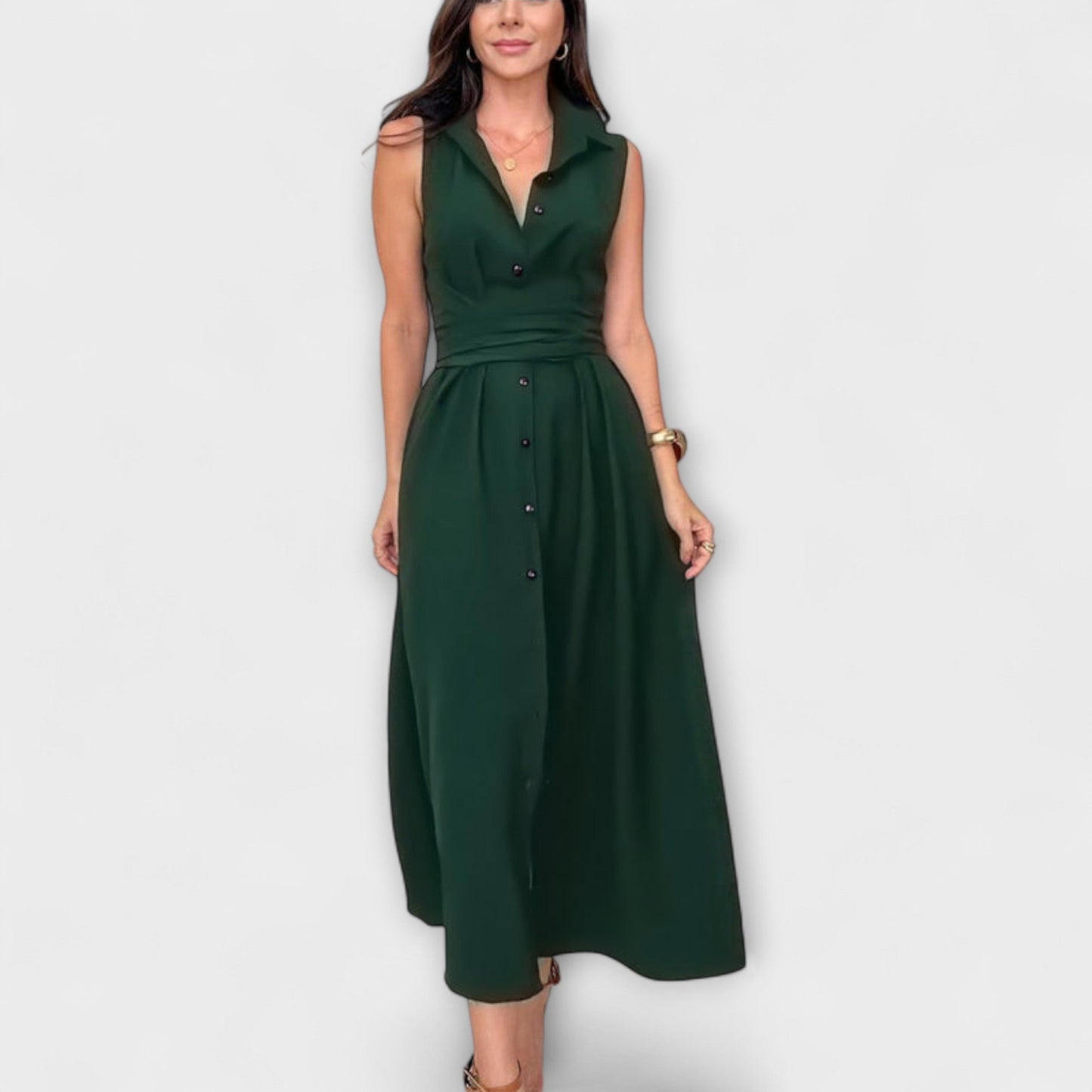 Mira - Eye-catching single-breasted midi dress with tie belt