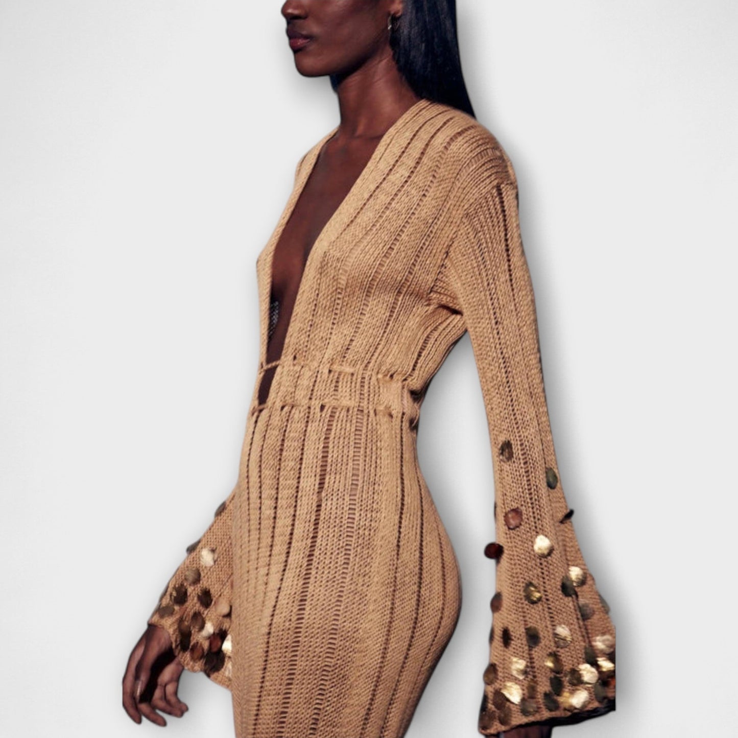 Kathleen - Gold Knitted Maxi Dress by Dolly