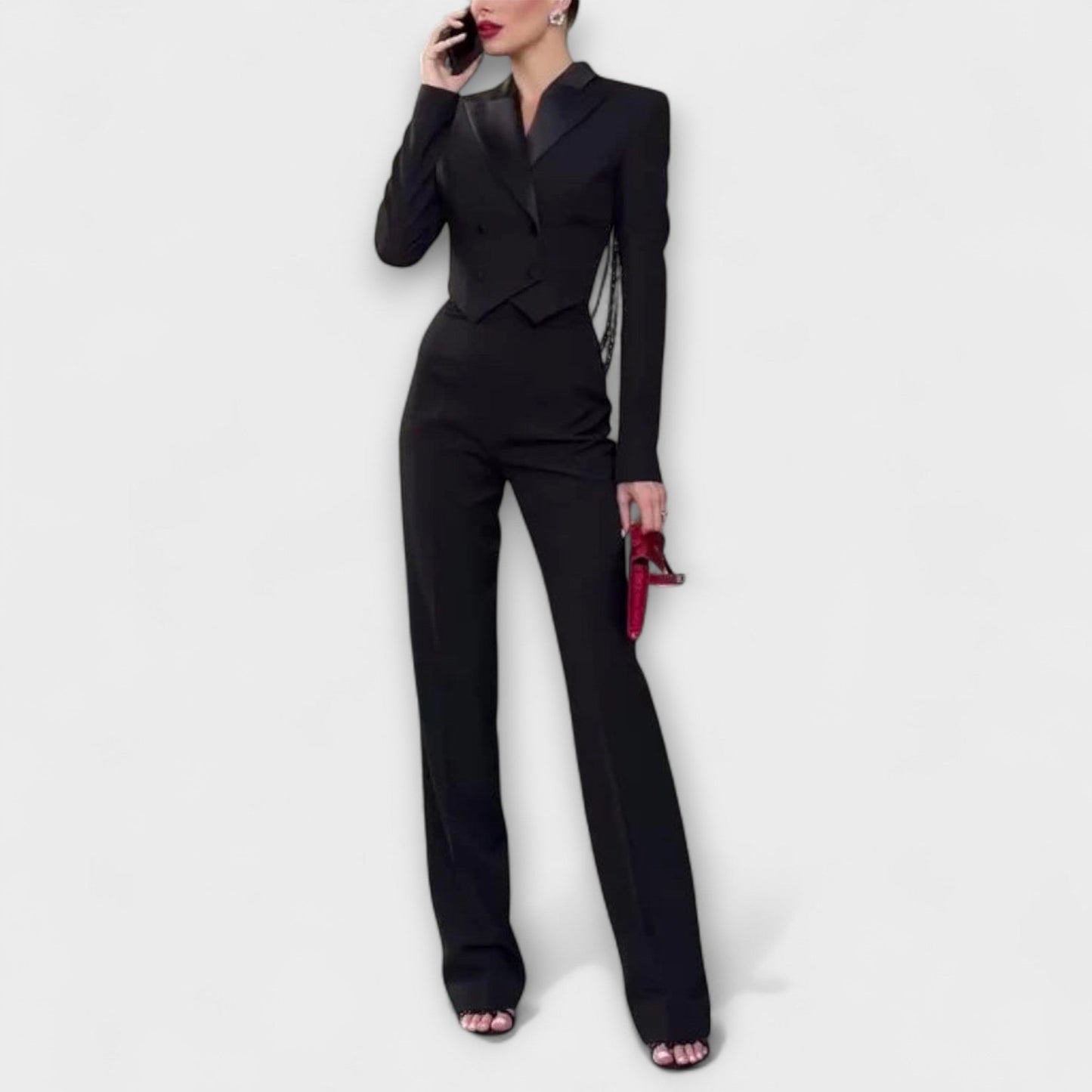 Noa - Black Beaded Backless Short Blazer Set