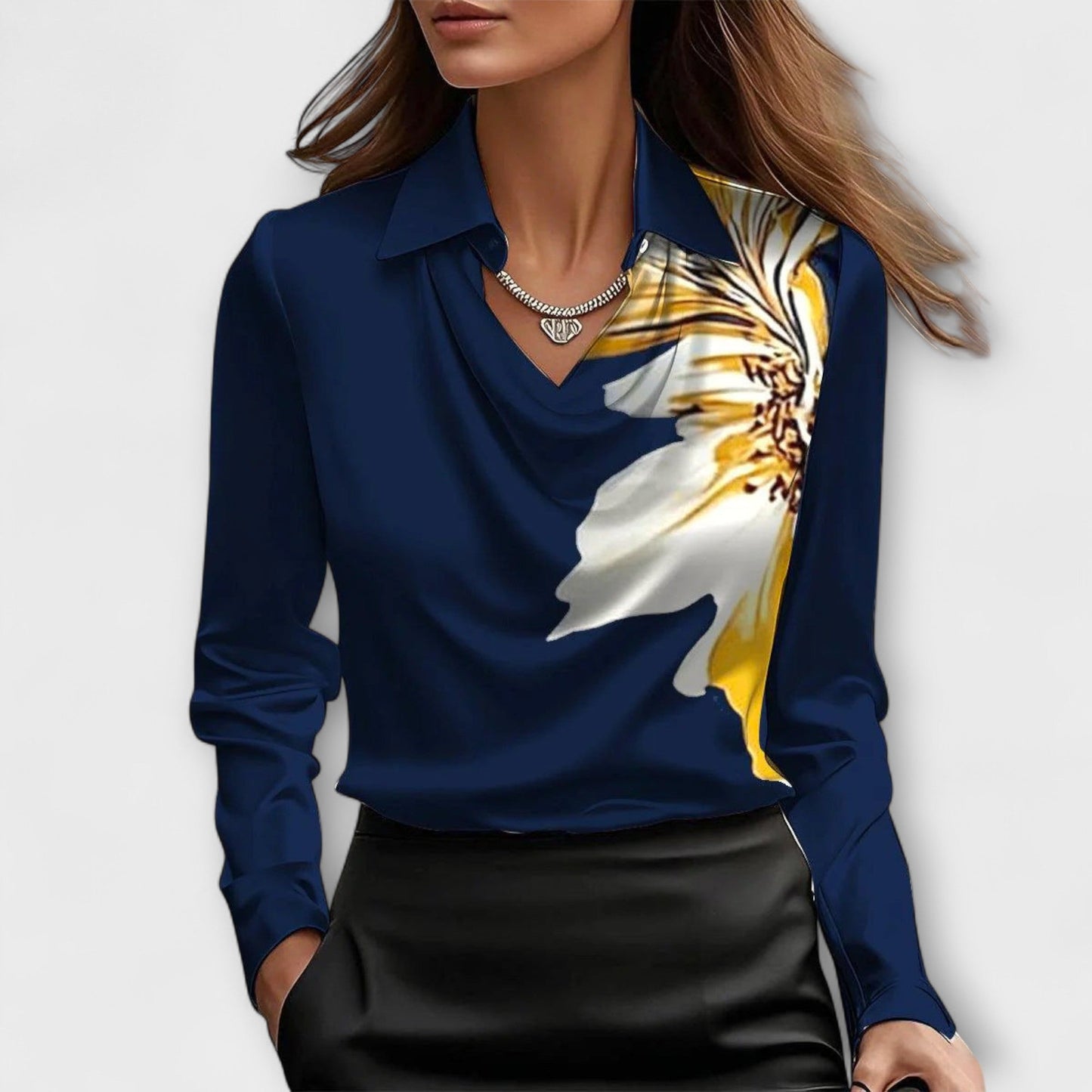 Shiny Blouse with Ruffled Hem