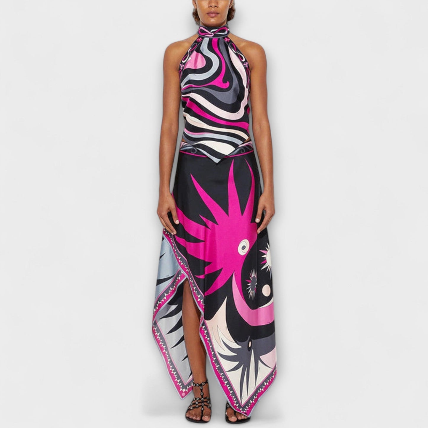 Everly - Set of Halter Top and Asymmetrical Midi Skirt