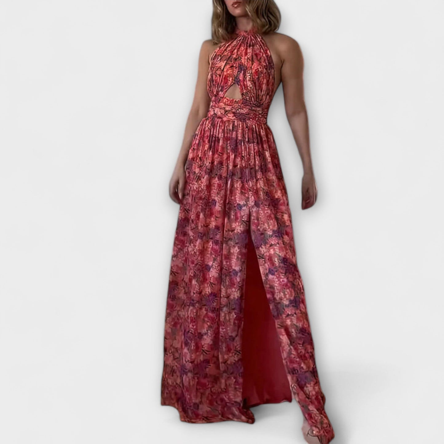 Nortrud - Backless Maxi Dress with Floral Pattern