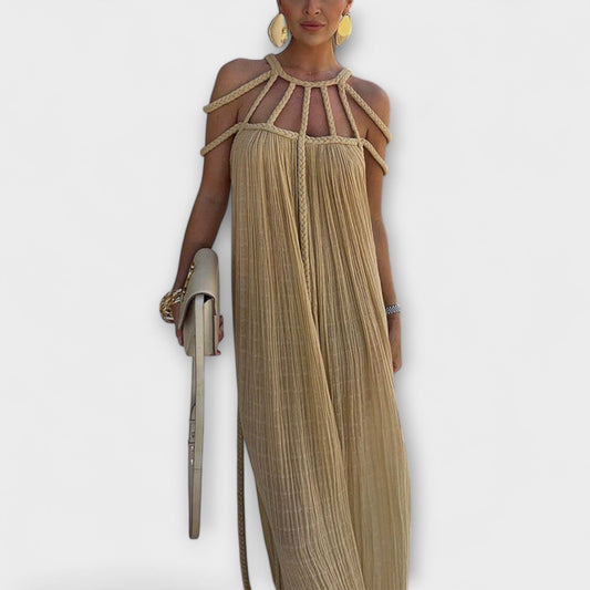 Briar - A Stylish Maxi Dress Made of Blended Fabric with Draped Braids