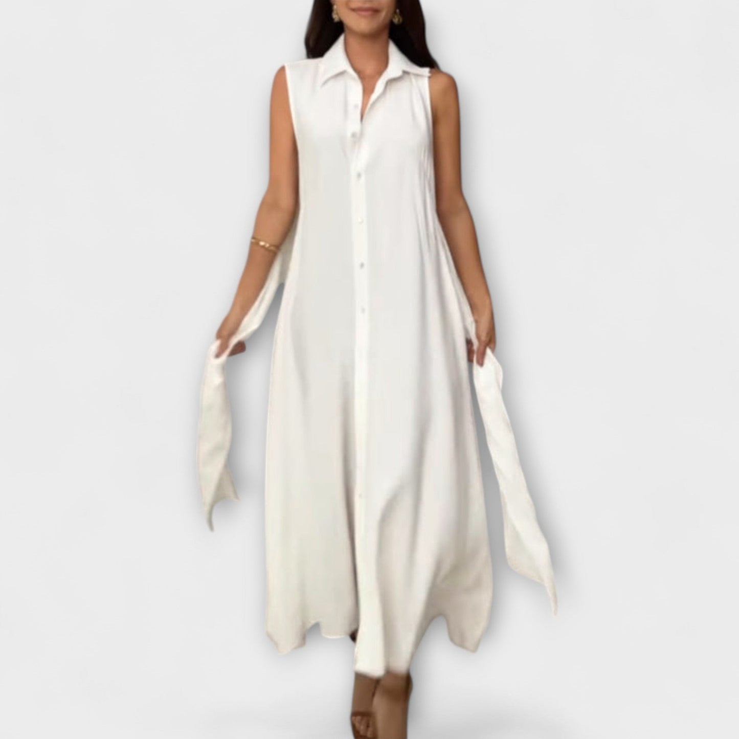 Mira - Eye-catching single-breasted midi dress with tie belt