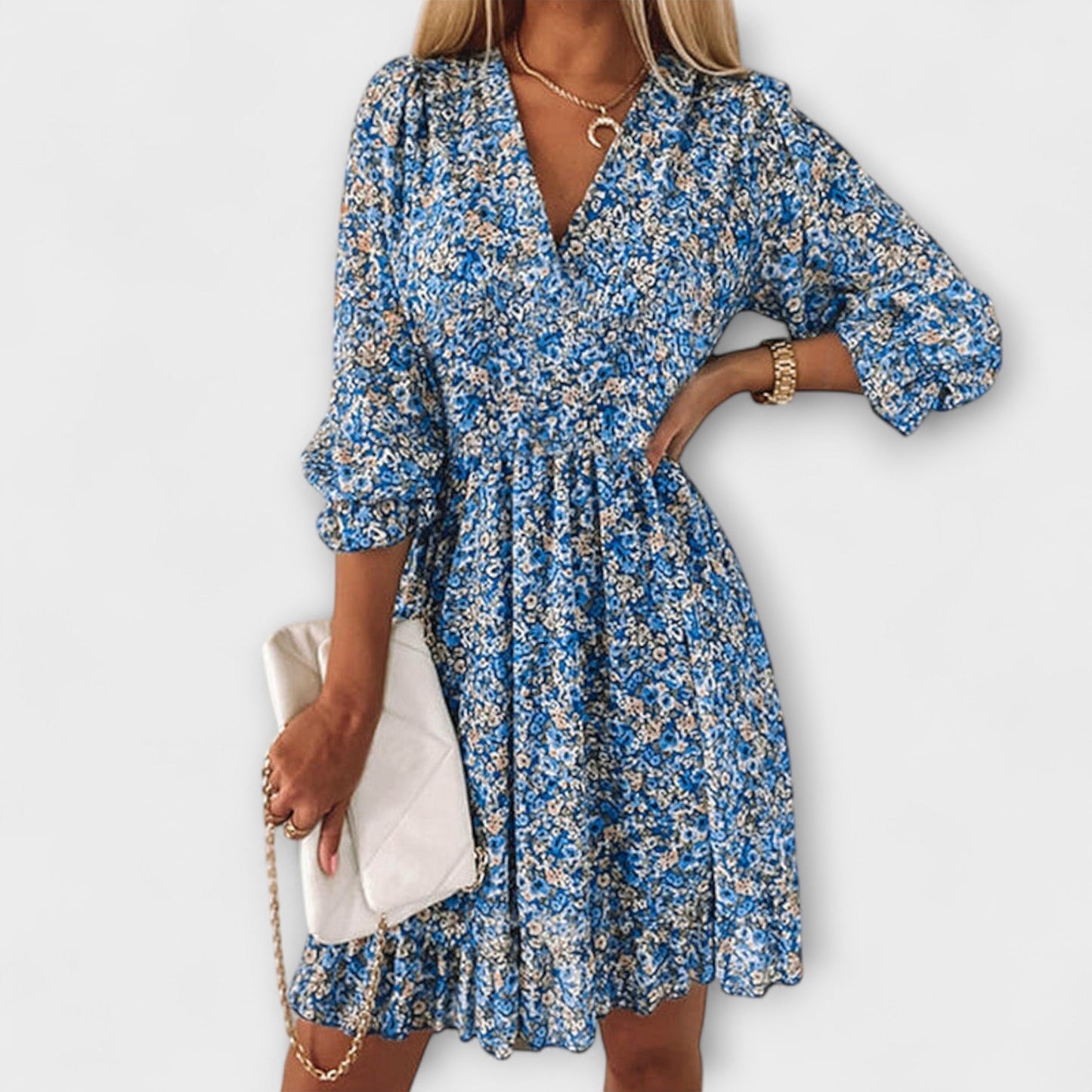 Flower Dress with Puff Sleeves for Women