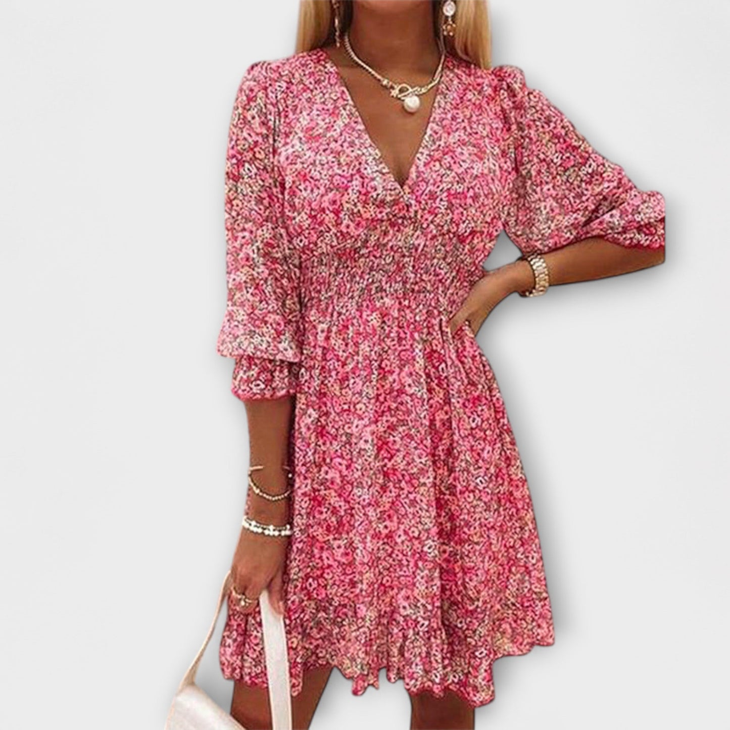 Flower Dress with Puff Sleeves for Women