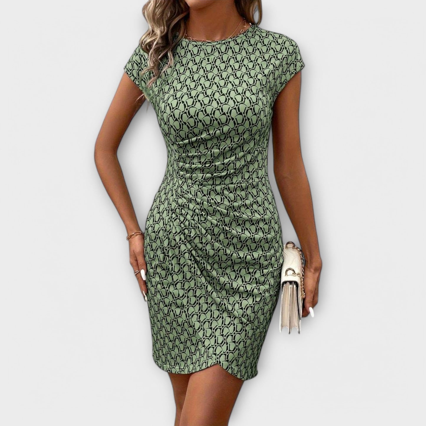 Emma - Short-Sleeved Tulip Dress with Allover Print