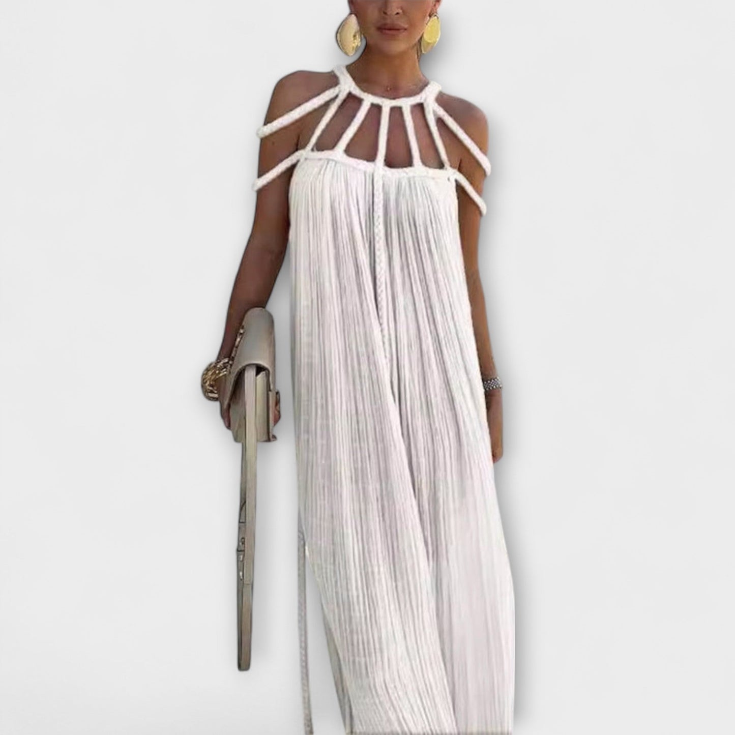 Briar - A Stylish Maxi Dress Made of Blended Fabric with Draped Braids