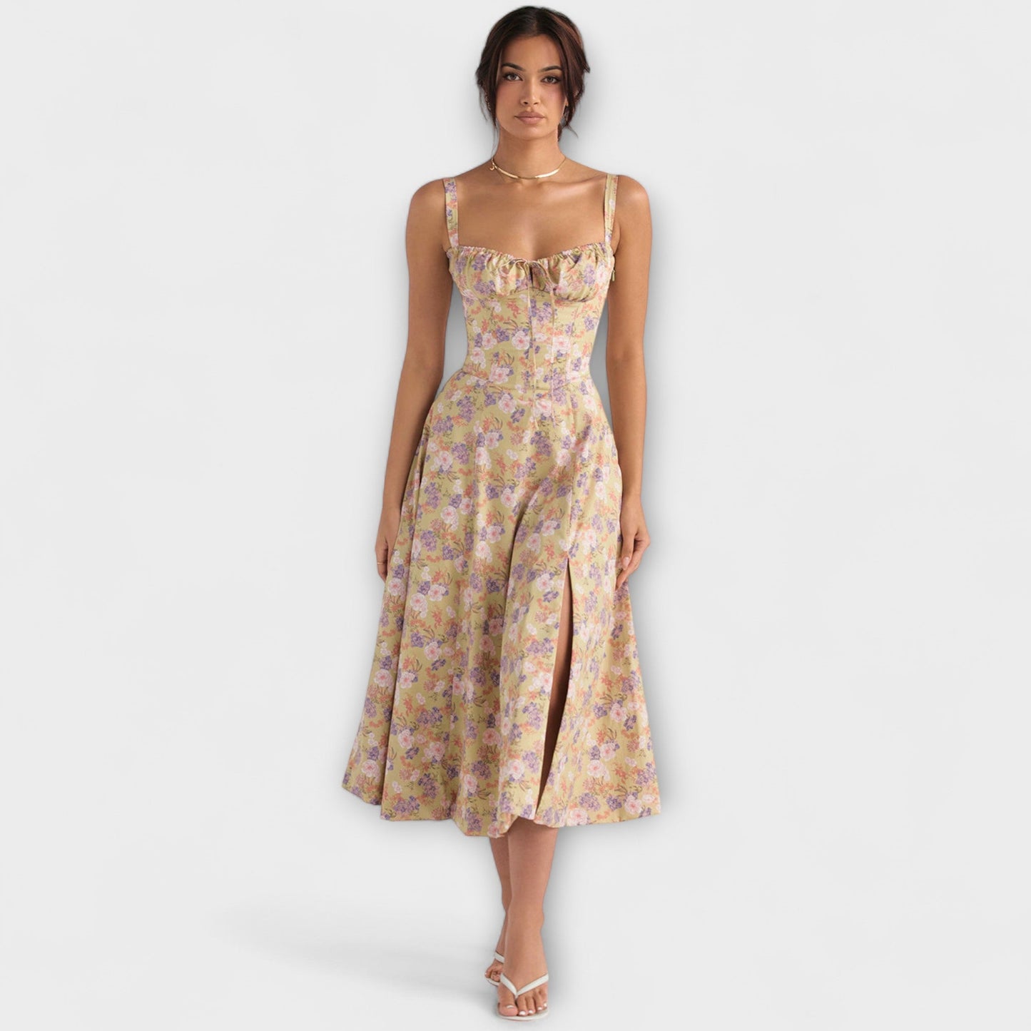 Zipporas - Custom-Made Bustier Dress with Modern Spring Floral Pattern