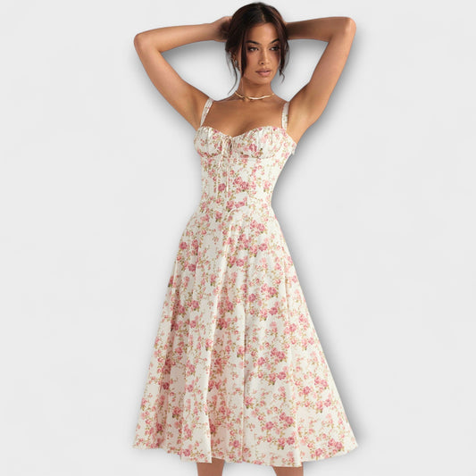 Zipporas - Custom-Made Bustier Dress with Modern Spring Floral Pattern
