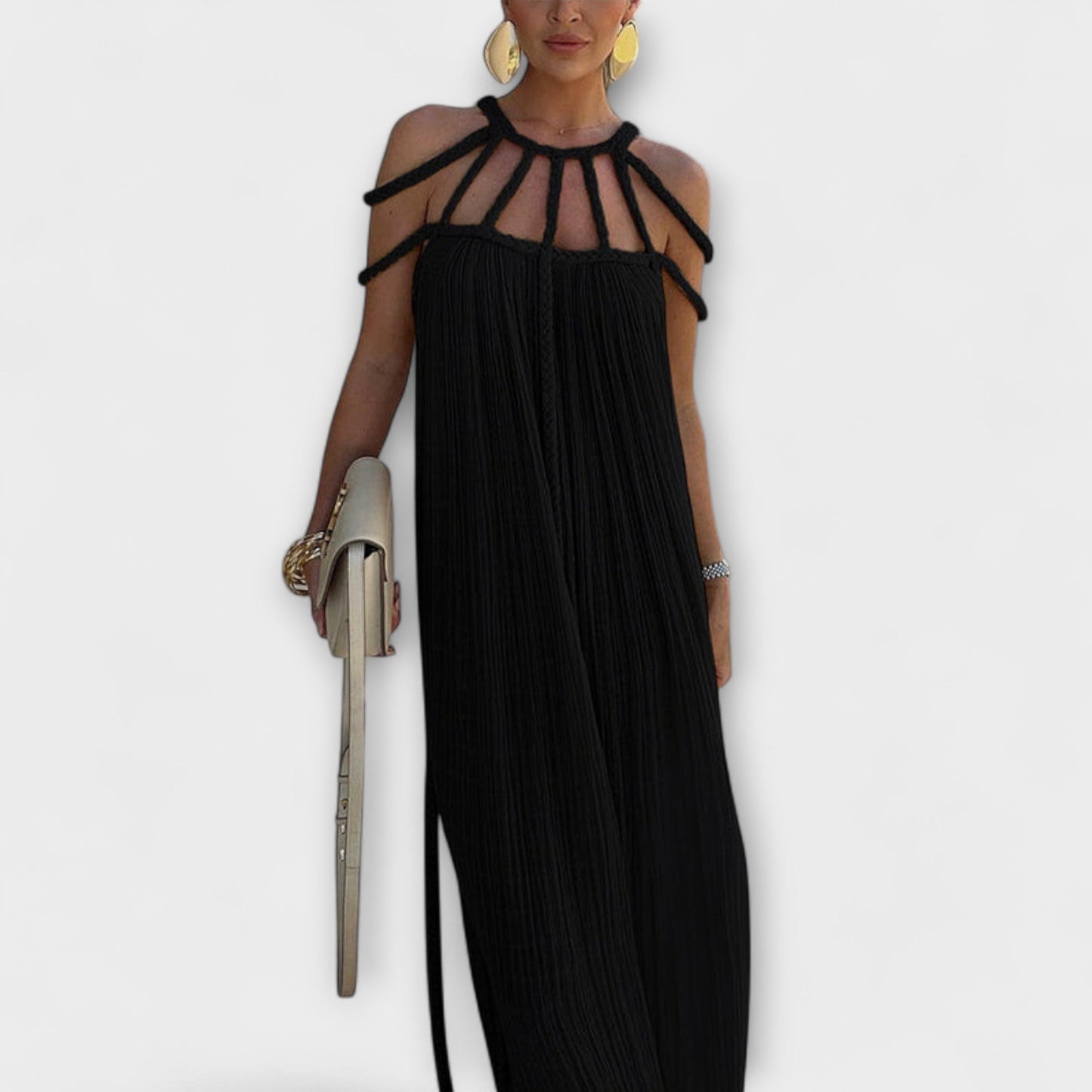 Briar - A Stylish Maxi Dress Made of Blended Fabric with Draped Braids