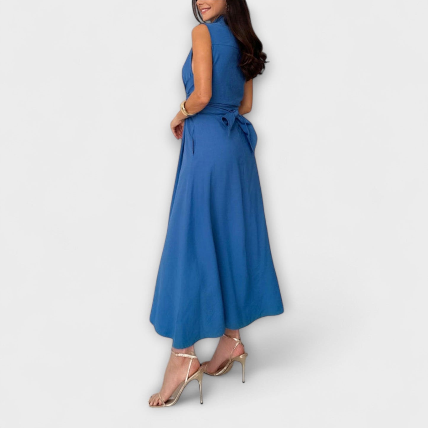 Mira - Eye-catching single-breasted midi dress with tie belt
