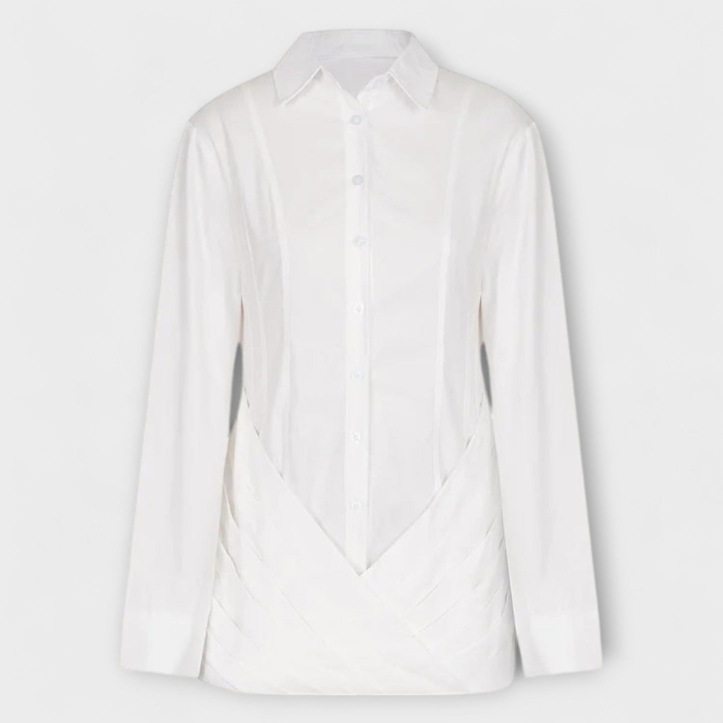 Indie - White Long-Sleeved Pleated Shirt Dress