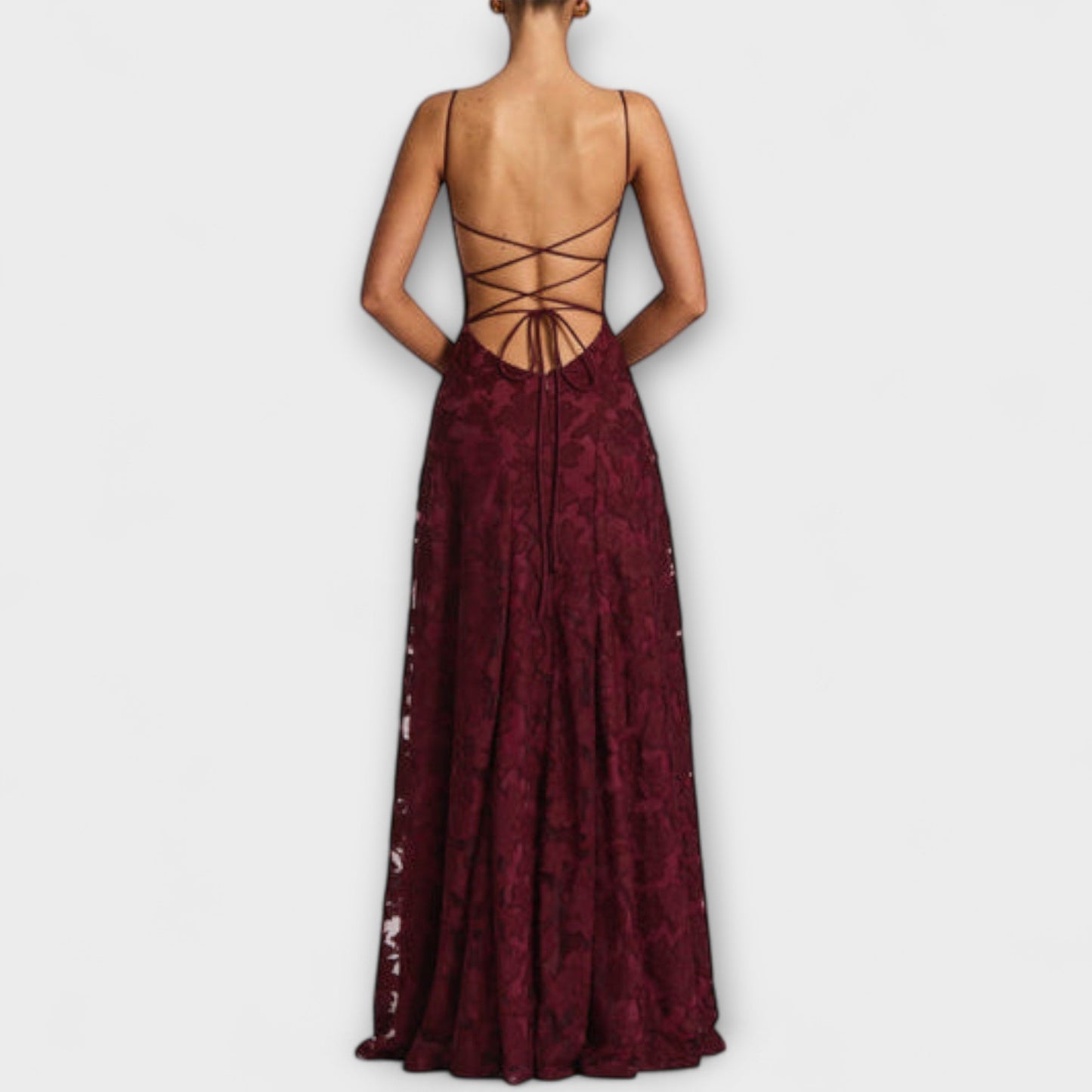 Kairi - Stylish Maxi Dress Made of Floral Lace with Spaghetti Straps