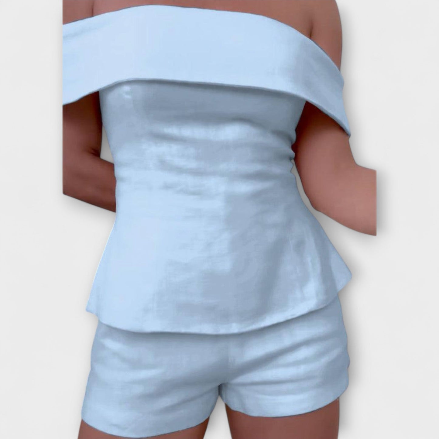 Olivia - White Cotton-Linen Two-Piece Set