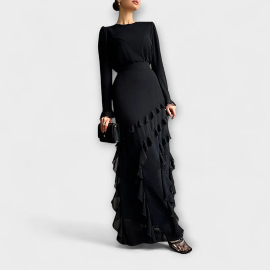 Fallon - Figure-hugging Long Dress with Three-Dimensional Ruffles