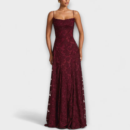 Kairi - Stylish Maxi Dress Made of Floral Lace with Spaghetti Straps