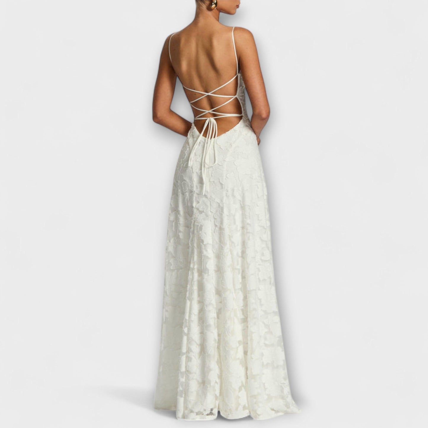 Kairi - Stylish Maxi Dress Made of Floral Lace with Spaghetti Straps