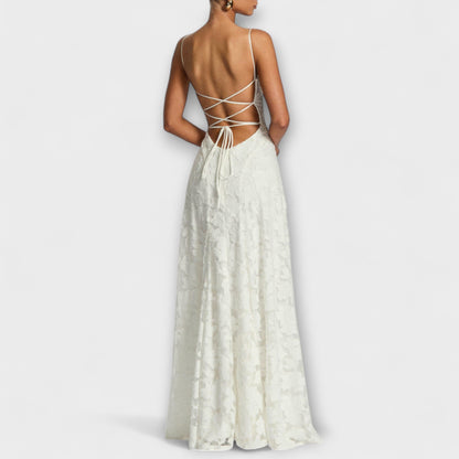 Kairi - Stylish Maxi Dress Made of Floral Lace with Spaghetti Straps