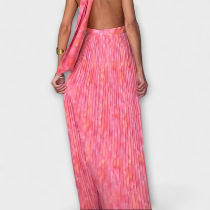 Seraphina - Stylish Halter Neck V-Neck Pleated Maxi Dress