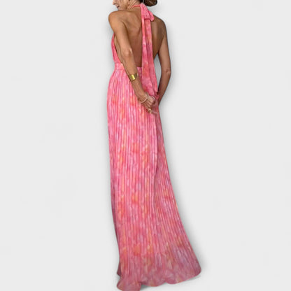 Seraphina - Stylish Halter Neck V-Neck Pleated Maxi Dress