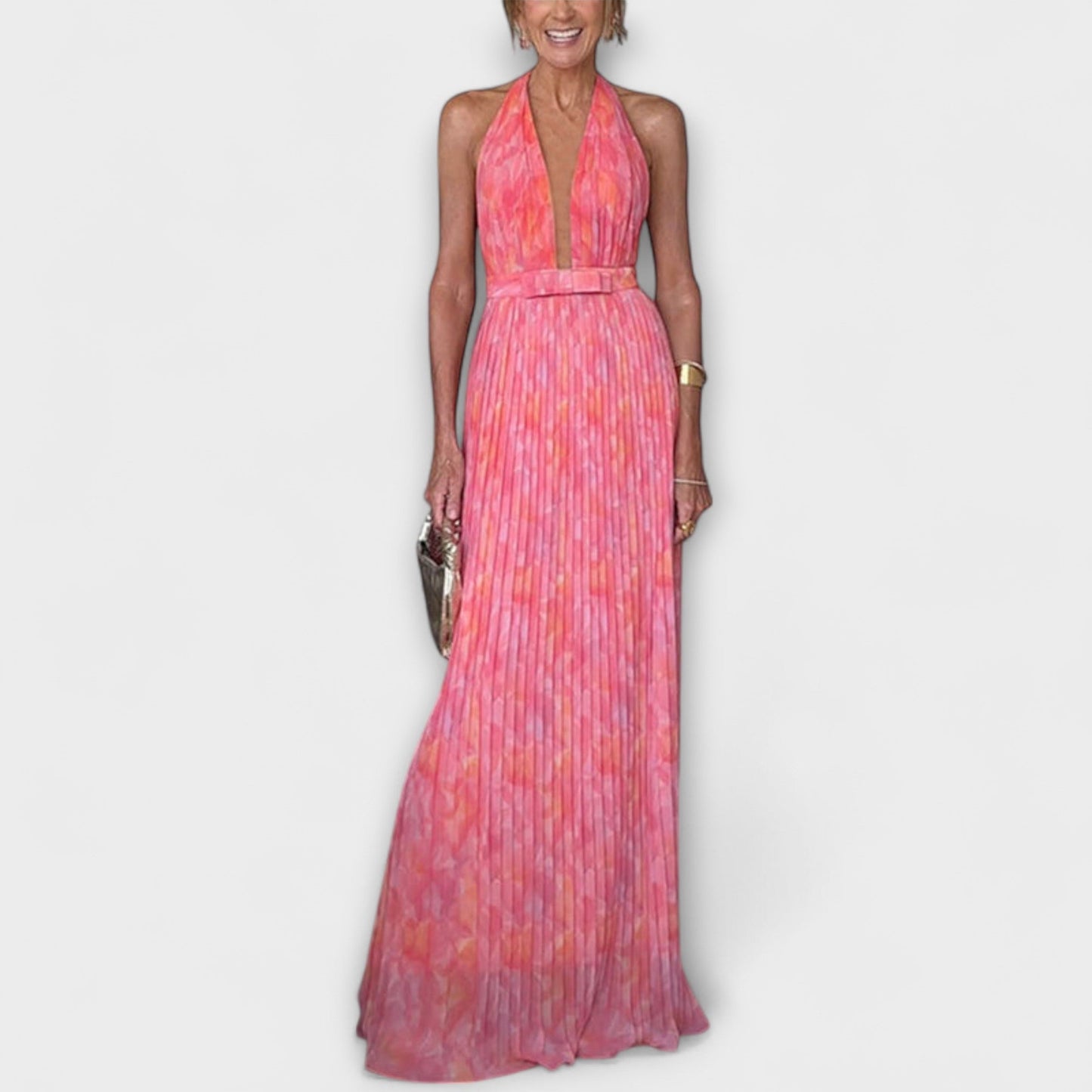 Seraphina - Stylish Halter Neck V-Neck Pleated Maxi Dress