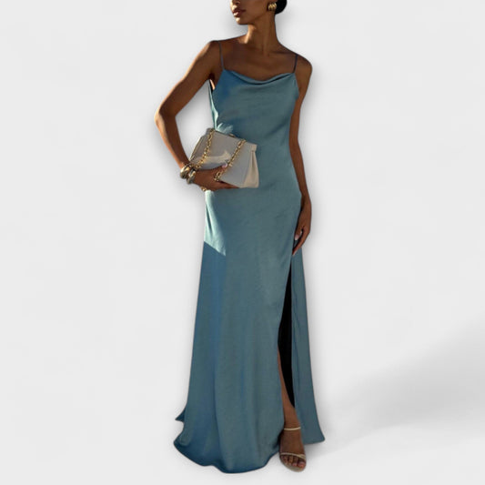 Hallie - Stylish Satin Maxi Dress with High Slit