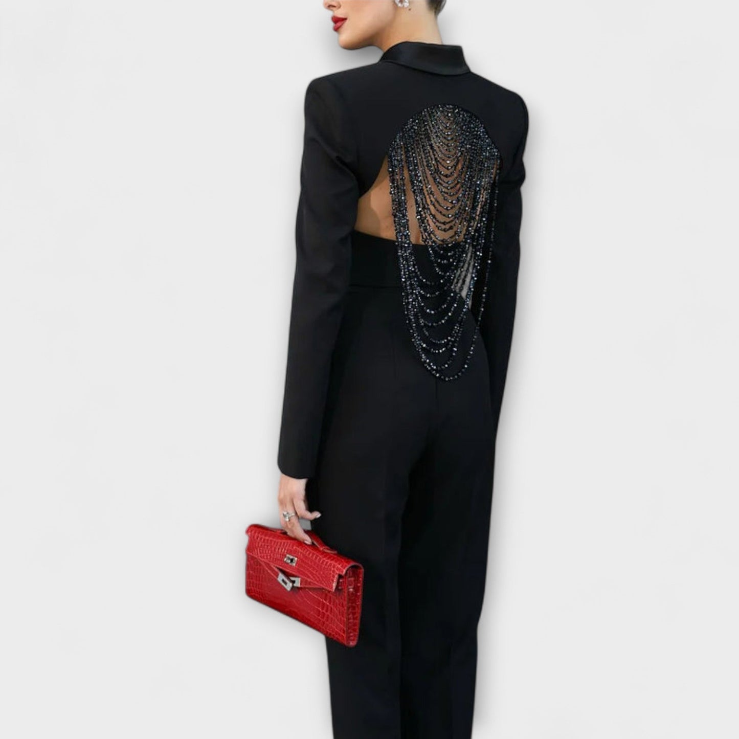 Noa - Black Beaded Backless Short Blazer Set