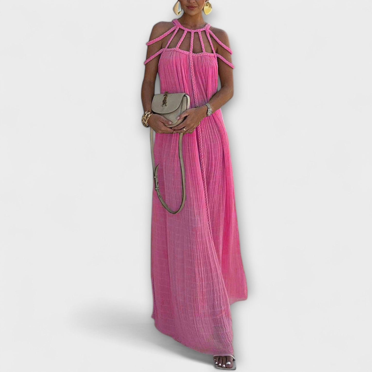 Briar - A Stylish Maxi Dress Made of Blended Fabric with Draped Braids