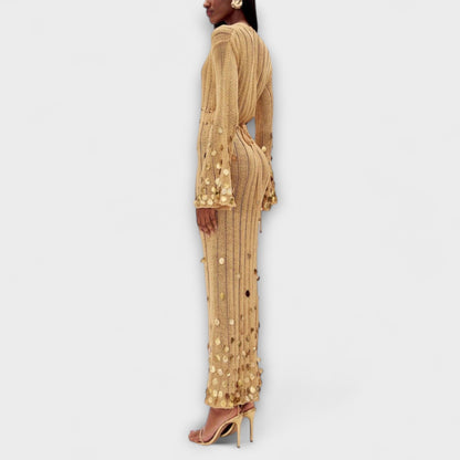Kathleen - Gold Knitted Maxi Dress by Dolly