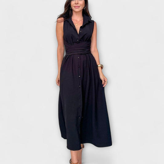 Mira - Eye-catching single-breasted midi dress with tie belt