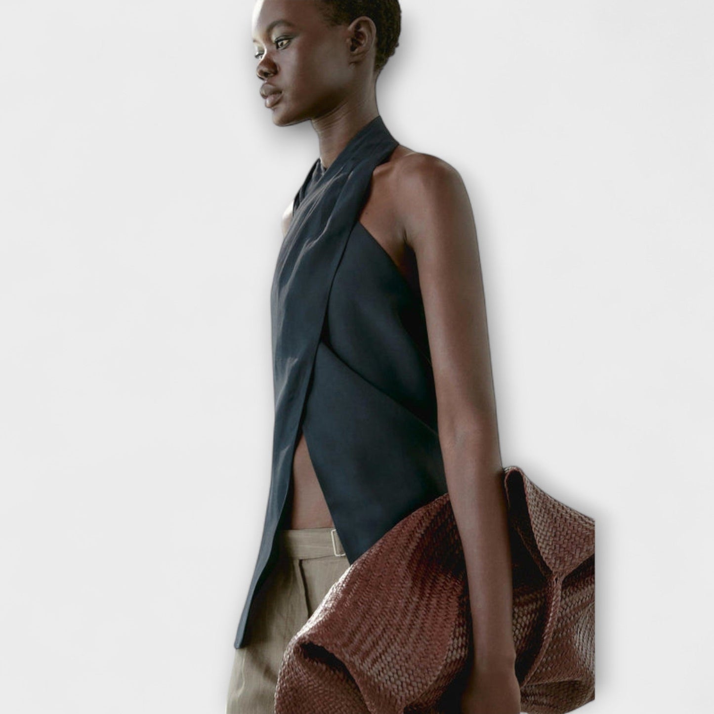 Leah - Blue Halter Neck Top with Back Slit