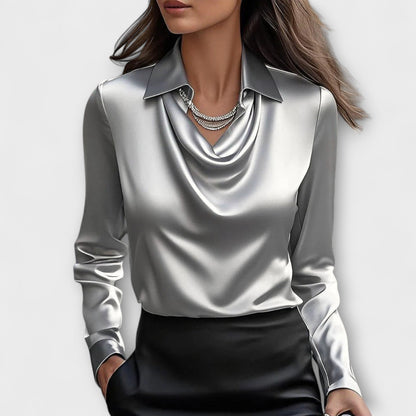 Shiny Blouse with Ruffled Hem