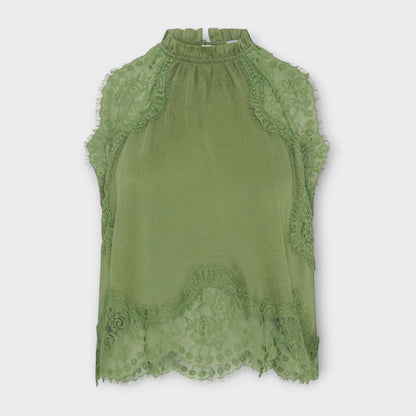 Kaia - Satin blouse with lace trim and pleated neckline in a set