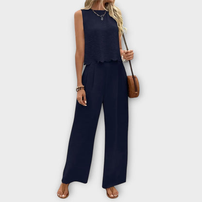 Valeria - Vest with Petal Edge & Long Pants