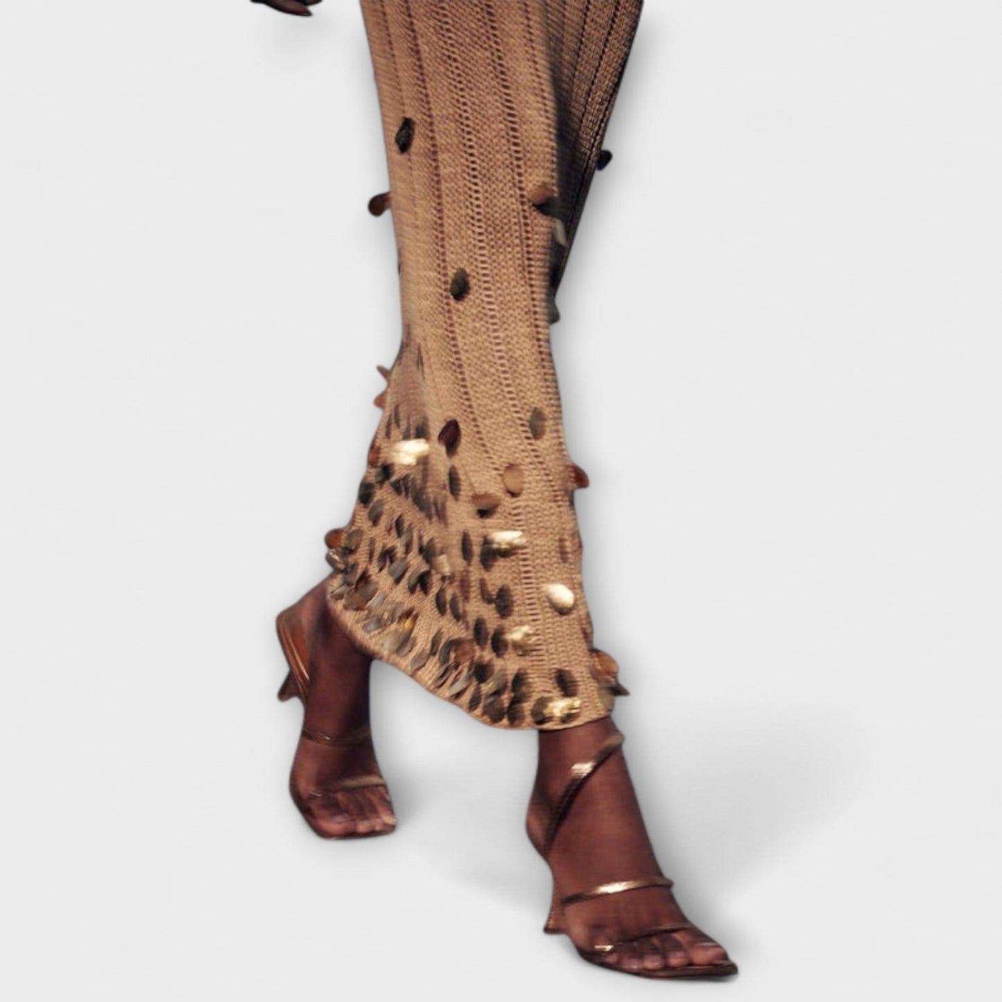 Kathleen - Gold Knitted Maxi Dress by Dolly