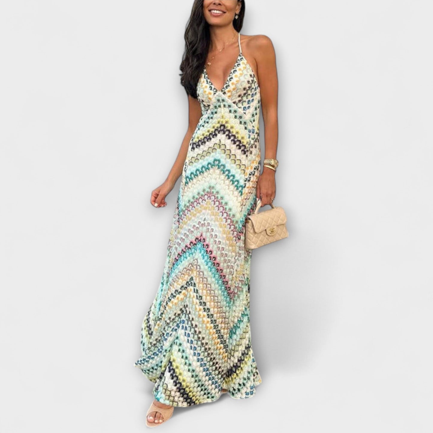 Remi - Missoni Colorful Houndstooth Pattern Maxi Dress