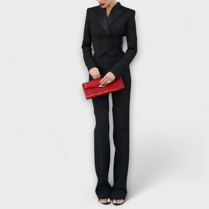 Noa - Black Beaded Backless Short Blazer Set