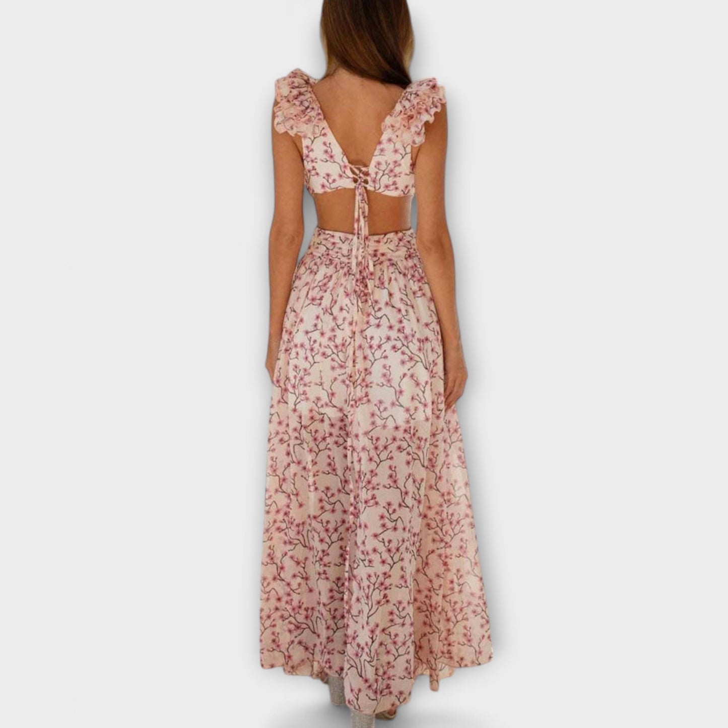 Elin - Maxi Dress with Ruffled Hem and Cut-Out Details