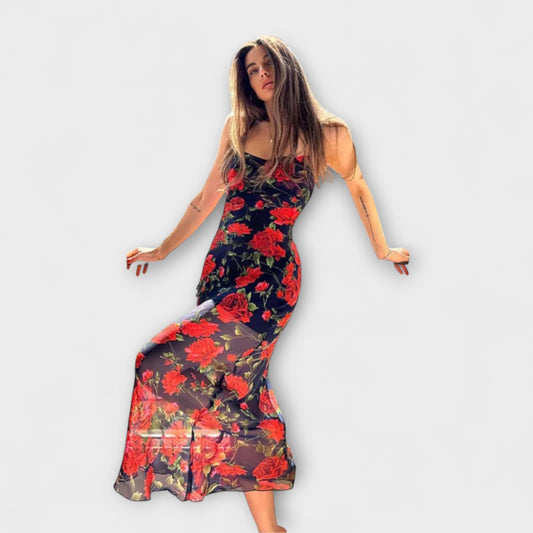 Floral Pattern Spaghetti Strap Bodycon Dress