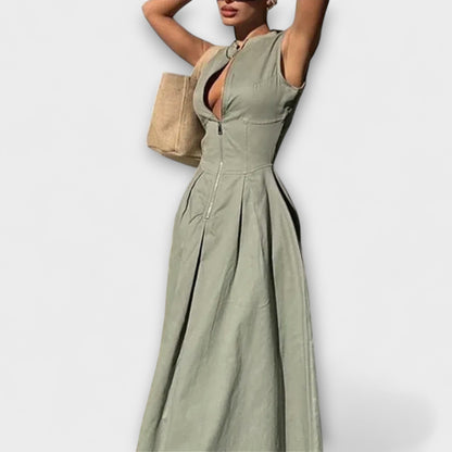 Sleeveless Pleated Bodycon Midi Dress