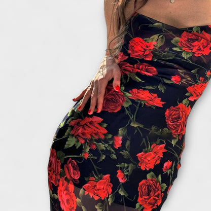 Floral Pattern Spaghetti Strap Bodycon Dress