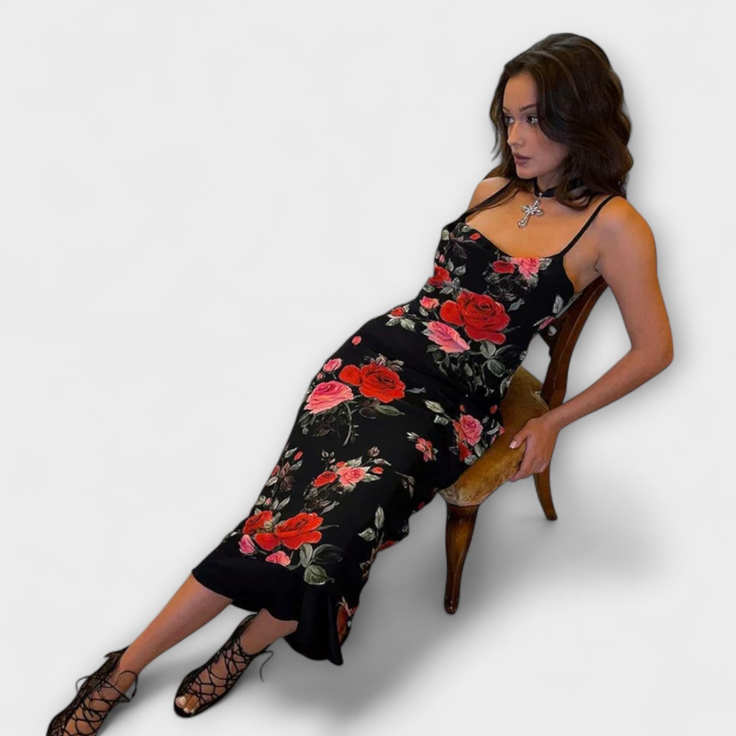 Floral Pattern Spaghetti Strap Bodycon Dress