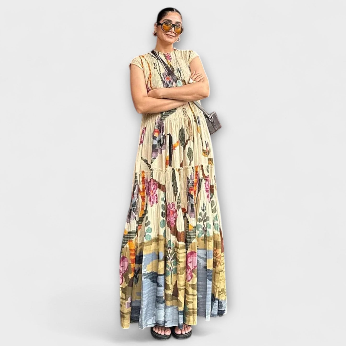 Elegant Pleated Long Sleeve Dress